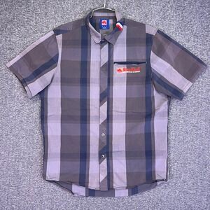 Red Bull Distribution Snap Shirt Men S Grey Plaid Casual Workwear Racing Utility